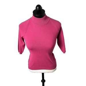 Vintage Lilly Pulitzer Pink Ribbed Hem Half Sleeve Mock Neck Sweater Size Medium